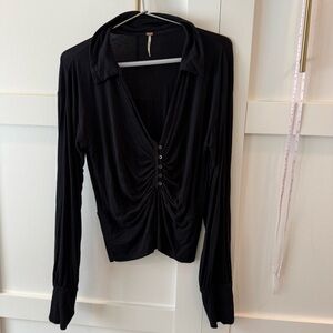 Black Free People long sleeve button up top size medium #boho